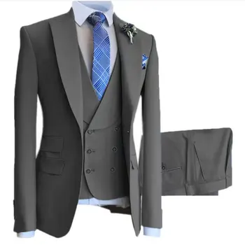Мъжки костюм (яке + жилетка + панталон) Висококачествена сватбена рокля на младоженеца Официална бизнес банкет Slim Fit Blazer Male 3 Piece Pant Suits