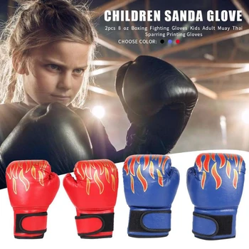1 чифт Детски боксови ръкавици професионално обучение Сандали боксови ръкавици PU пламък мрежа дишащи спортове Бойни боксови ръкавици