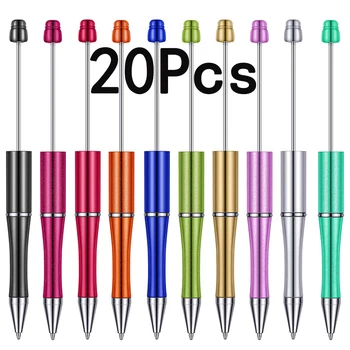 20Pcs пластмасови Beadable писалка многоцветни мъниста DIY топчета писалка химикалка черно мастило топка писалка за офис училищни пособия