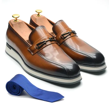 Класически италиански стил мъж плосък пени мокасини истински телешка кожа мека кожа приплъзване на маратонки есен нови ежедневни официални обувки за мъже