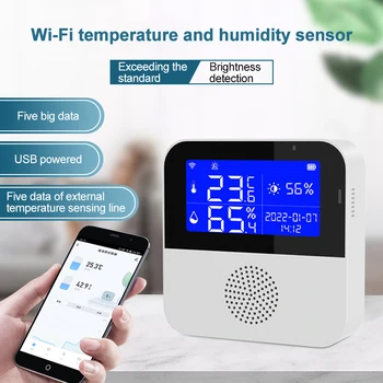 Tuya WIFI Интелигентен сензор за влажност на температурата Вътрешен външен хигрометър Термометър с LCD дисплей Работа с Alexa Google Home