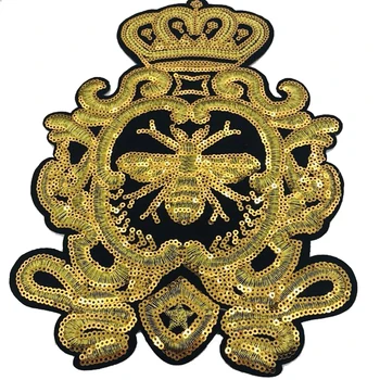 Златен пайети корона пчела значка дизайн лепенки шият на апликации плат ремонт лепенки дреха украсени