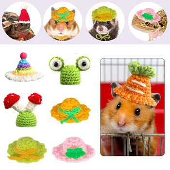 Мини хамстер шапки сладък ръчно изработена плетена шапка Pet Chipmunk Шапка от морско свинче Аксесоари за хамстери Карикатура играчка за домашни любимци Топла зима