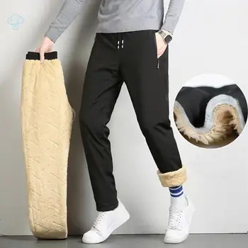 Нови мъжки зимни агнешка вълна топли памучни панталони Мъже на открито свободно време удебелени джогинг шнур панталони високо качество панталони