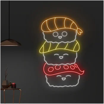 Sushi Neon Sign, Персонализирана неонова светлина Суши Roll Set Lights, Японски ресторант Led Light Food Canteen Декорация