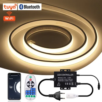 WIFI Bluetooth COB LED лента Неонова светлина 220V 288Leds / m Водоустойчива гъвкава лента лента Регулируема FOB LED светлина Tuya Alexa Control