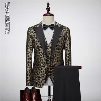VAGUELETTE Бароков златен и черен модел Мъжки костюм Абитуриентски мъжки дрехи Луксозна сцена 3 броя Мъжки костюм комплект с жилетка 2023