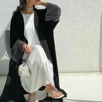 Muslim Out Abaya жени Jilbabs подигравателен ръкав с кристал молитвена жилетка палто Kaftans ислямско облекло Дубай саудитски роба