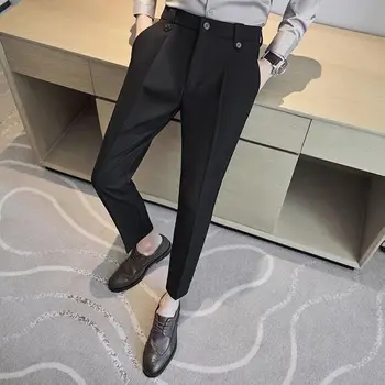 2023 Пролет лято мъжки мода глезена дължина костюм панталони мъже бизнес плътен цвят ежедневни панталони мъжки официални офис панталони H142